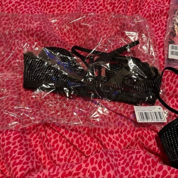 NWT God Save Queens Exclusive Laila Shimmer Velvet Sheer Panel Bralette in Black - Picture 6 of 12